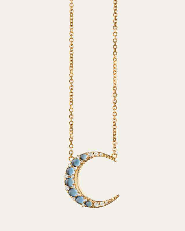 Mini Crescent Moon Necklace with White Diamonds